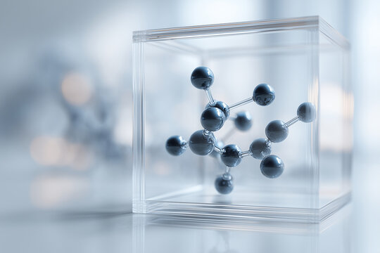 Dopamine Molecular Model in Double-Layer Glass Display Box in High-Key Studio