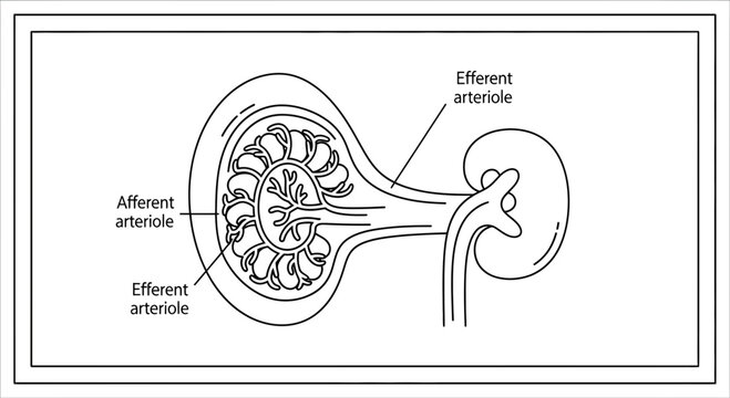 Nephron Structure: Glomerulus and Bowman's Capsule with Afferent and Efferent Arterioles