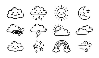 Fototapeta premium Weather icons with cute cartoon faces