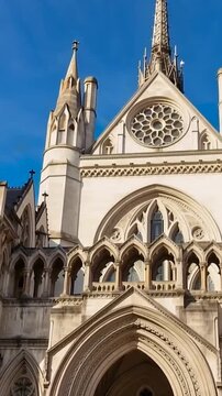 Royal Courts of Justice in London England. Time lapse. Vertical video