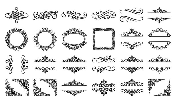 Vintage flourishes and swirls collection decorative frames and ornate design elements