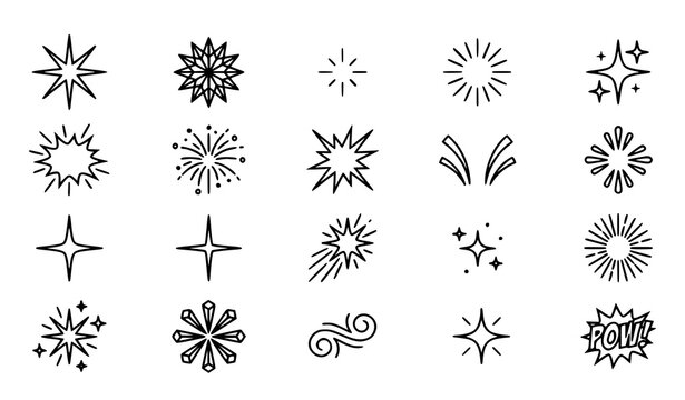 Collection of hand drawn explosion and starburst graphic icons