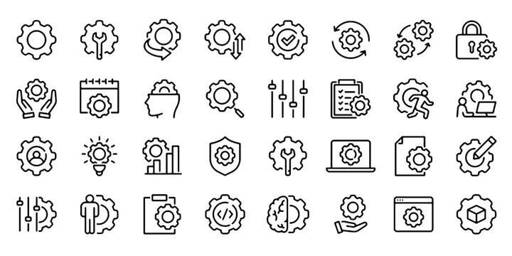 Setup & Settings Line Icon Set, Configuration Tools Vector Transparent Background
