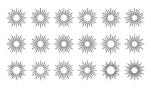 Starburst collection minimalist linear sunburst graphics in black and white