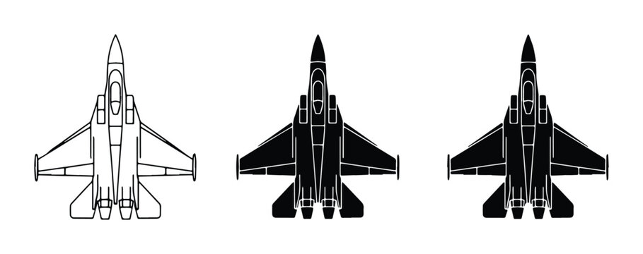 Fighter Jet Vector Icons: Silhouette and Outline Designs for Aviation and Military Themes