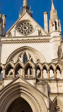 Royal Courts of Justice in London England. Time lapse. Vertical video