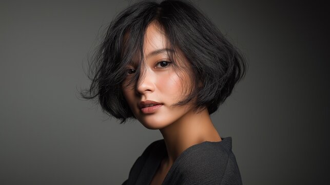 Soft Bob Haircut Indonesian Adult Woman Beauty Pose