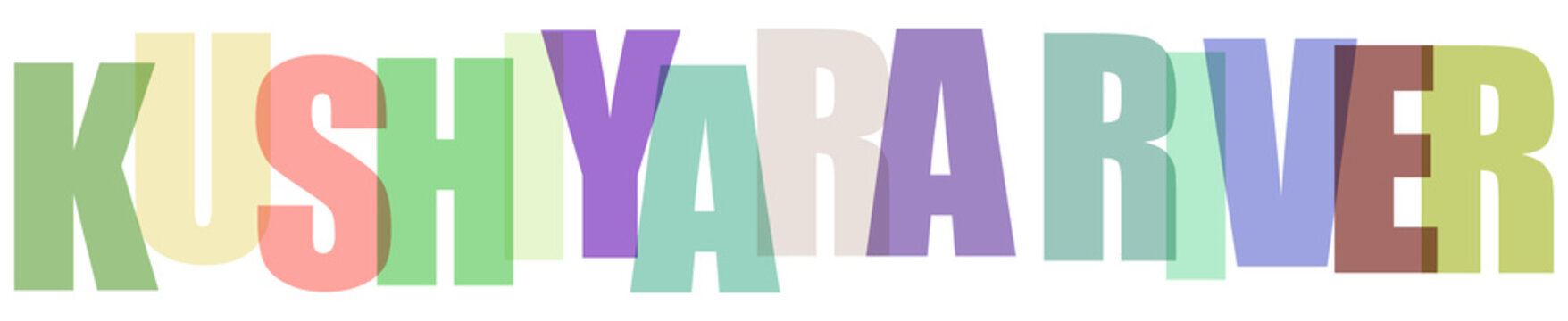 Multicolored text spelling Kushyara River on white