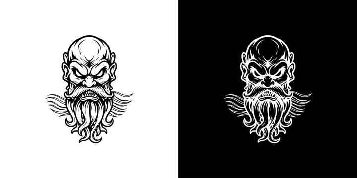 Intricate Illustration of a Bald Man with Tentacle Beard.