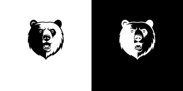 Monochrome Bear Head Illustration - Contrasting Black and White Design.