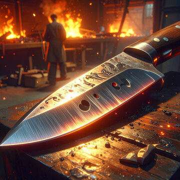 Handcrafted engraved knife in forge
