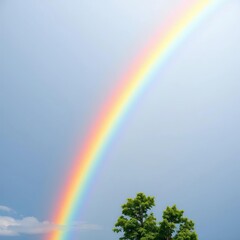 Fototapeta premium A vibrant rainbow arching across a clear, sunny sky after a rain shower, bright, color