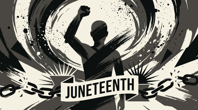Juneteenth celebration freedom fighter raising fist.