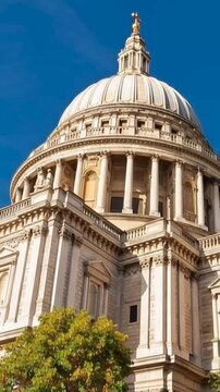 Saint Paul's Cathedral, London, England, United Kingdom. Time Lapse in vertical video