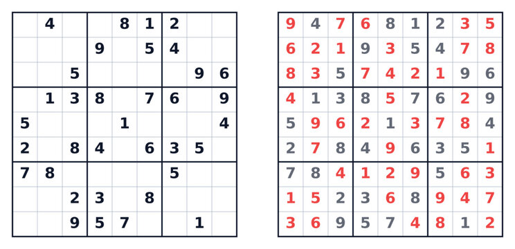 Medium Sudoku puzzle grids with solved and unsolved layouts  
