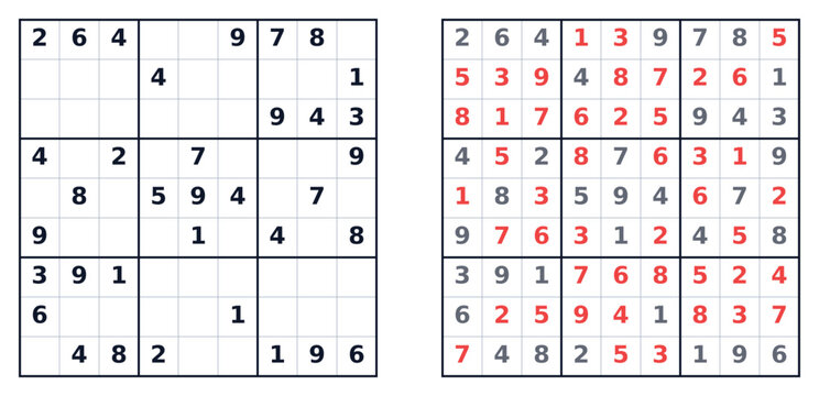Medium Sudoku puzzle grid with solution and partially filled numbers  