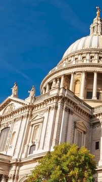 Saint Paul's Cathedral, London, England, United Kingdom. Time Lapse in vertical video