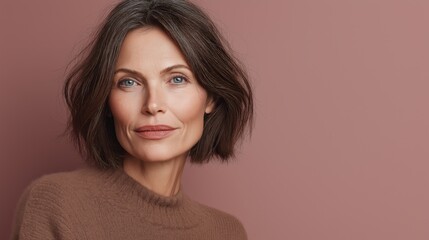 Fototapeta premium Soft Bob Haircut Canadian Mature Woman Soft Light