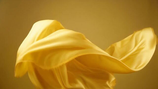 Yellow textile flowing gracefully in air on bright yellow backdrop
