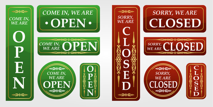Vector set of signs open closed