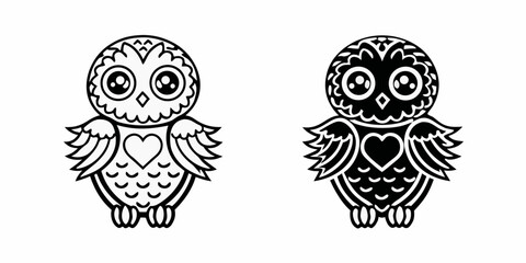 Obraz premium owl illustration two black and white versions on white background