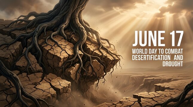World Day to Combat Desertification and Drought concept with tree roots holding earth