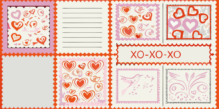 valentine s day stationery with hearts and cupid decorative vector illustration
