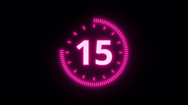 20 second Countdown neon timer animation, 20-0 counting down glowing animation.4k video