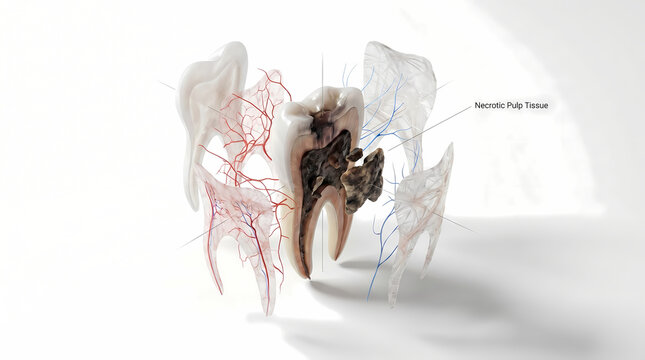 Anatomical Dental Cross-Section Showing Decay and Necrotic Pulp Tissue