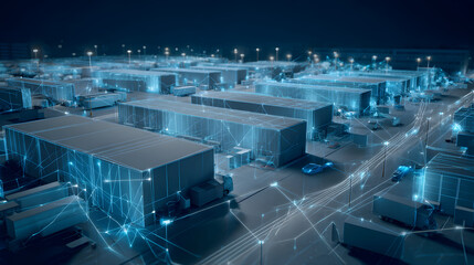Obraz premium Supply Chain Cybersecurity Threat — Illuminated Data Routes Across Digital Terrain