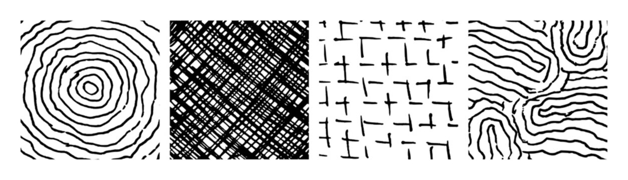 Set of monochrome hand-drawn crosshatch textures