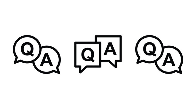 Black and white graphic icons representing questions and answers in speech bubbles for digital communication platforms