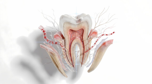 Cross-Sectional View Of Human Tooth With Nerves And Blood Vessels