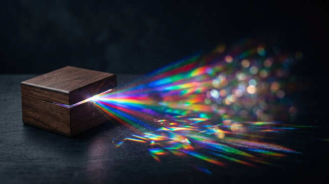 Pandora Box Releasing Rainbow Light and Colorful Particles