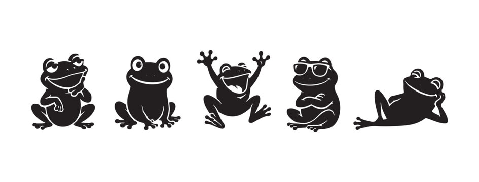 Cute Funny Frog Silhouette Set