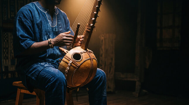 Musician Playing Traditional Kora String Instrument
