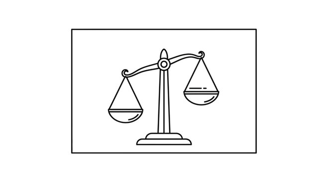 Black and White Illustration of a Balance Scale, Symbolizing Justice, Law, and Equality