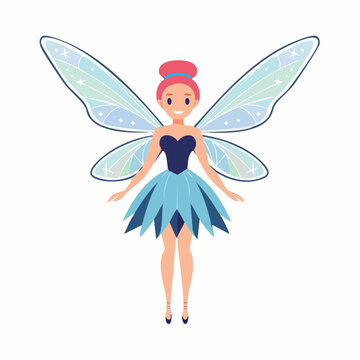 Cartoon Fairy with Blue Wings and Dress