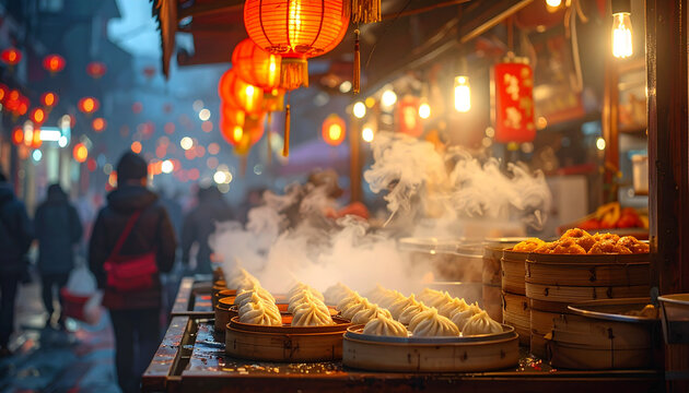 Steaming fresh dumplings night market