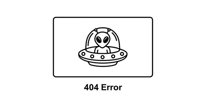 Alien in UFO 404 Error Page Design, Lost Signal Concept