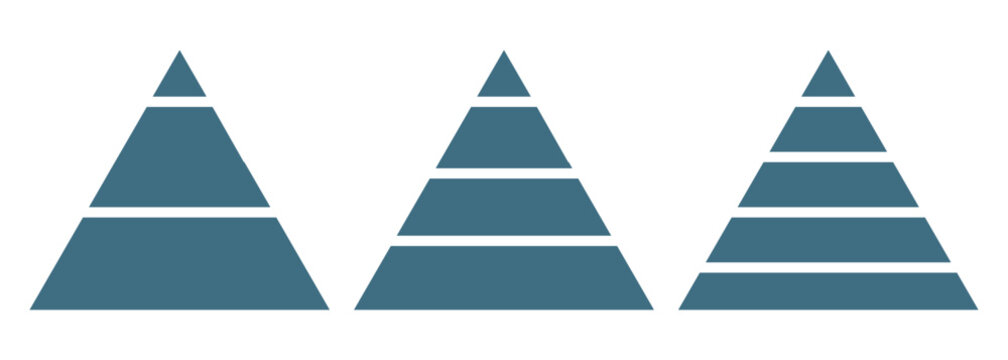 Triangular chart infographic elements collection. Business pyramid dark blue graph templates set. Vector illustration.