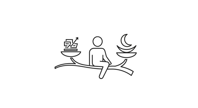 Work-life balance concept: person on scales choosing between career and leisure