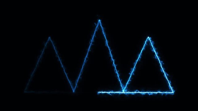 Neon blue triangle frame light animation loop seamless glowing graphic elements moving on black background bright electric power shapes glowing effect visual motion design art clip.