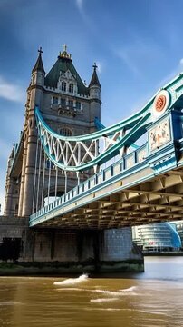 Tower Bridge in London, UK, United Kingdom. Time lapse in vertical video