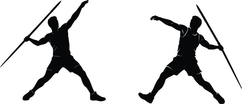 Male javelin thrower athlete silhouette set track and field sports competition action shapes isolated on white background vector