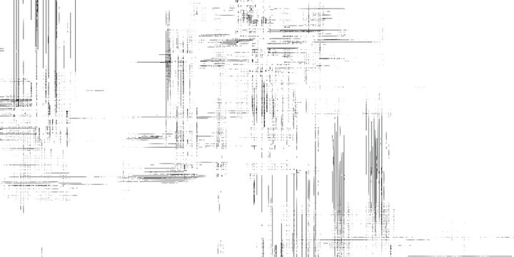 Glitchy digital distortion effect with black lines on white Grunge background vector graphic design element
