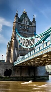 Tower Bridge in London, UK, United Kingdom. Time lapse in vertical video