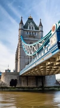 Tower Bridge in London, UK, United Kingdom. Time lapse in vertical video