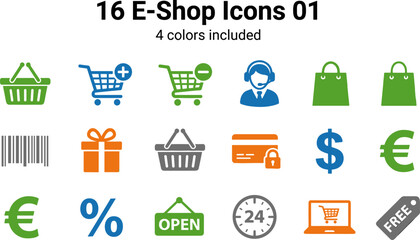 Ecommerce shopping icon collection featuring online store payment cart and retail service symbols isolated vector illustration set © mos