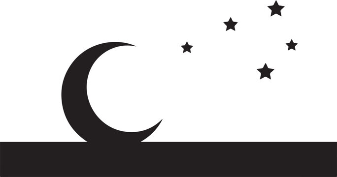 Crescent Moon, Night Sky, Stars, Silhouette